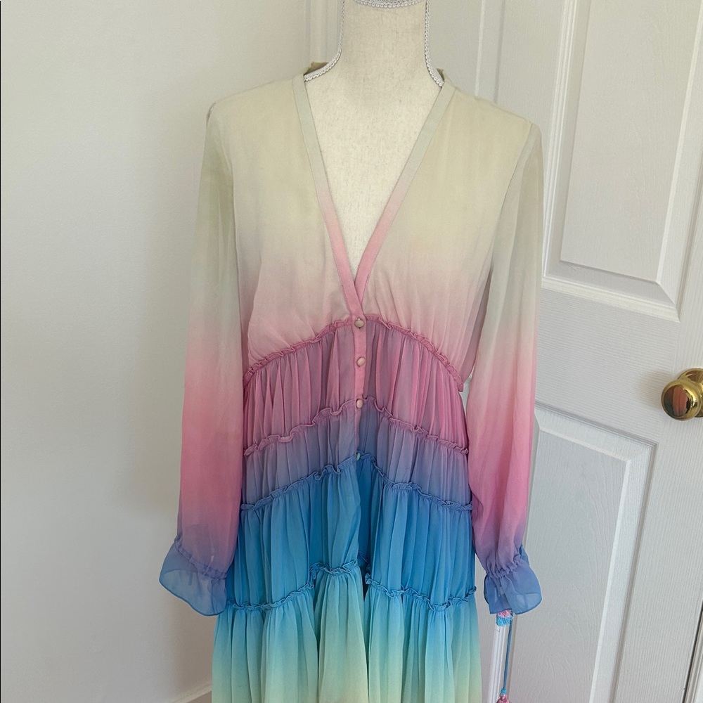 Rococo Sand Ombre Maxi Dress with Ruffle Details Large - Picture 2 of 8